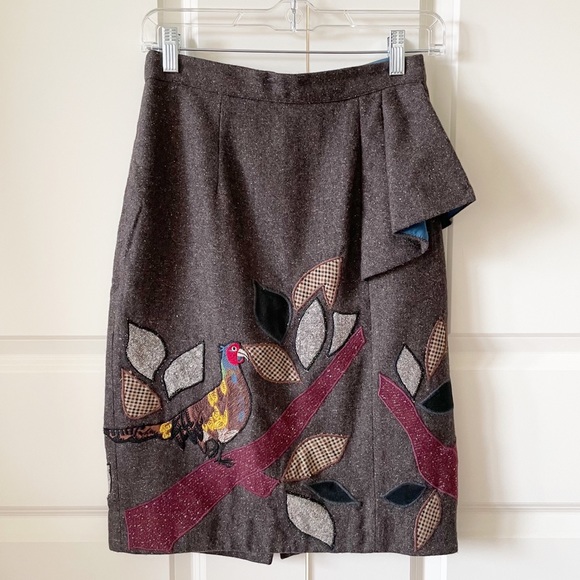 Anthropologie Floreat In The Trees Brown Wool Skirt Size 2 - Picture 1 of 14